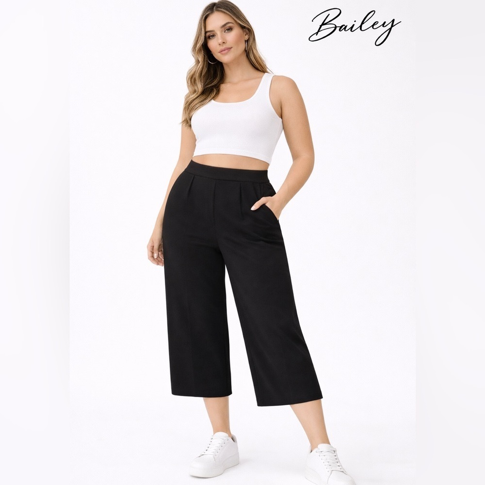 Bailey Black Wide Leg Cropped Dress Pants US 12‎ EU 44 High Rise Workwear office